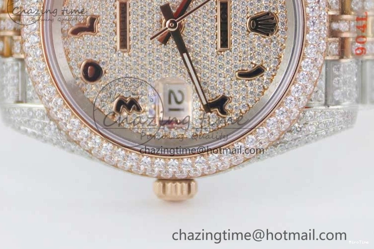 MiroTime 1229 Affordable Datejust 41 SS RG Full Diamonds TWF 1:1 Best Edition Arabic Markers Dial on Jubilee Bracelet A 2385